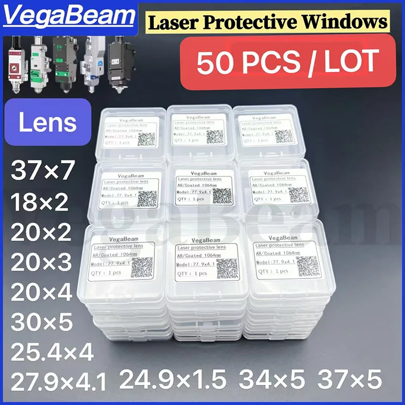 

50 PCS VegaBeam Laser Protective Windows lens 18x2 22.35x4 27.9x4.1 30x5 34x5 37x7 1064nm Quartz Fused Silica For Laser Cutting