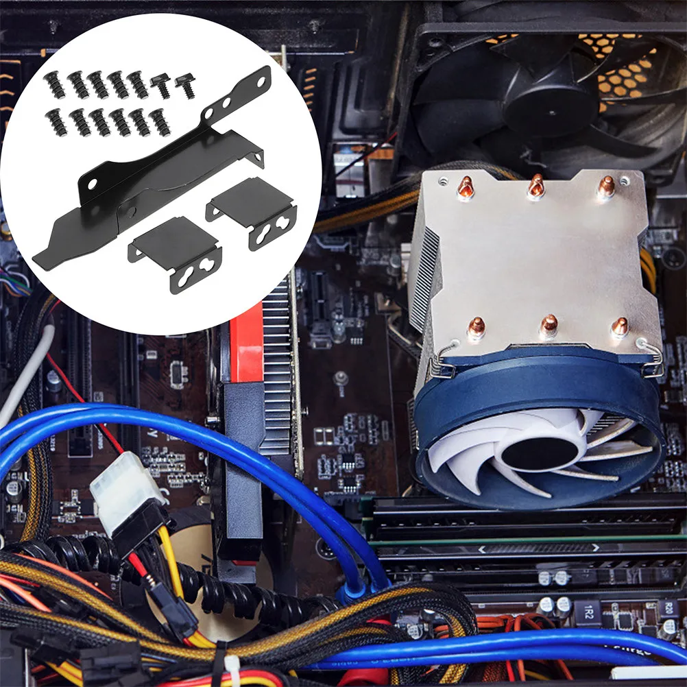2Sets Dual Fan Mounting Bracket GPU Support Pci Slot Rack Black Metal Radiator Holder Easy Install Screws Computer Cooling Fan