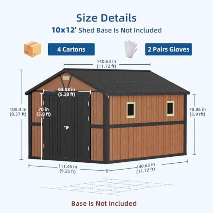 Feet Outdoor Storage Shed, Garden Metal Shed with Lockable Doors and Window, Extra Large Tool Shed for Backyard, Patio and Lawn