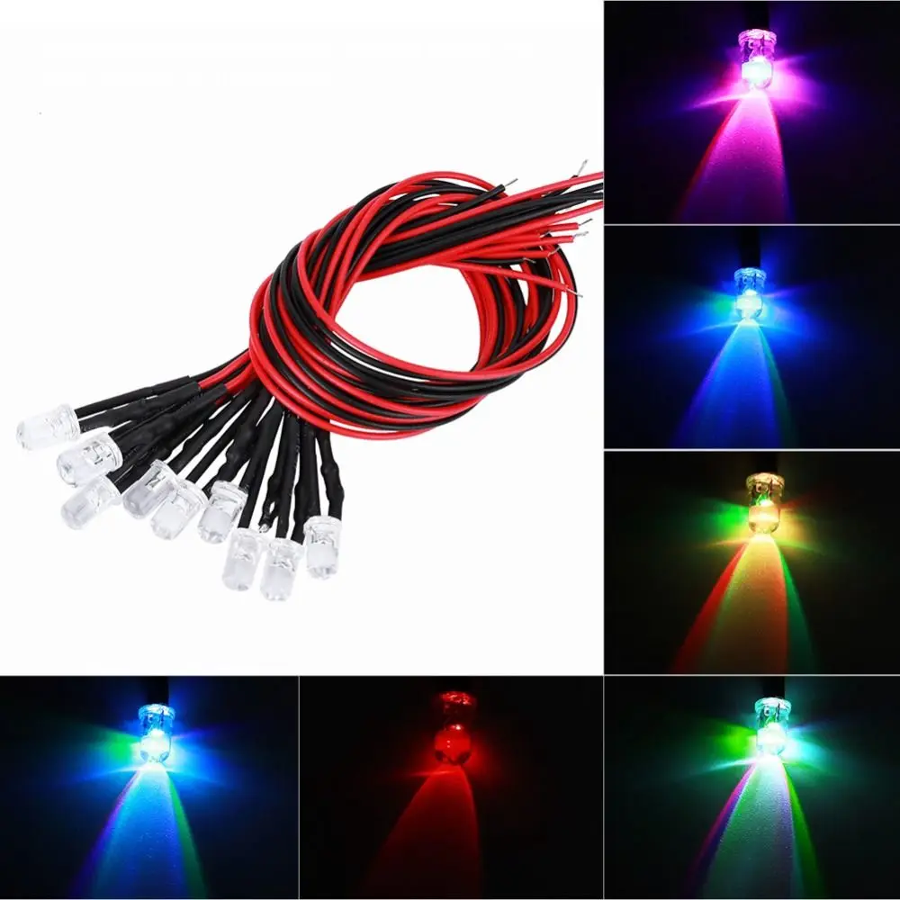 Diode électroluminescente LED 5mm, faible puissance, 12V, multicolore, clignotant rapide, pré-câblé, Diodes électroluminescentes filaires, fabrication de modèles