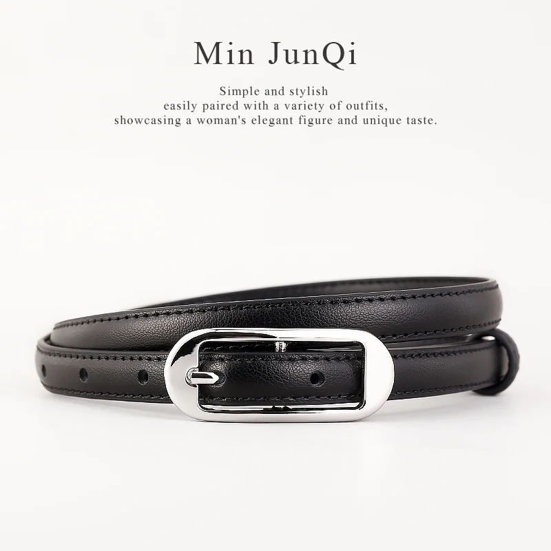 

split leather classic sliver buckle belt for dress women