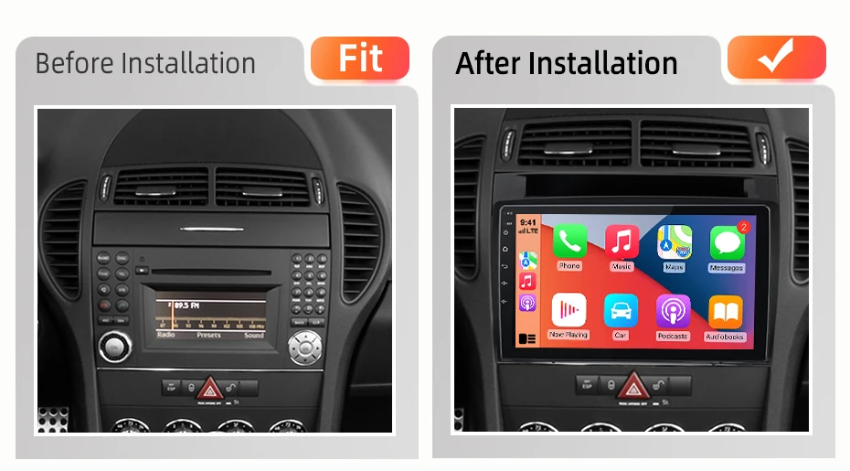AWESAFE Kabelloses CarPlay Android Auto Radio für Mercedes Benz SLK-Klasse R171 2004-2011 Plug & Play FM BT RDS DSP GPS Multimedia – Detail 1