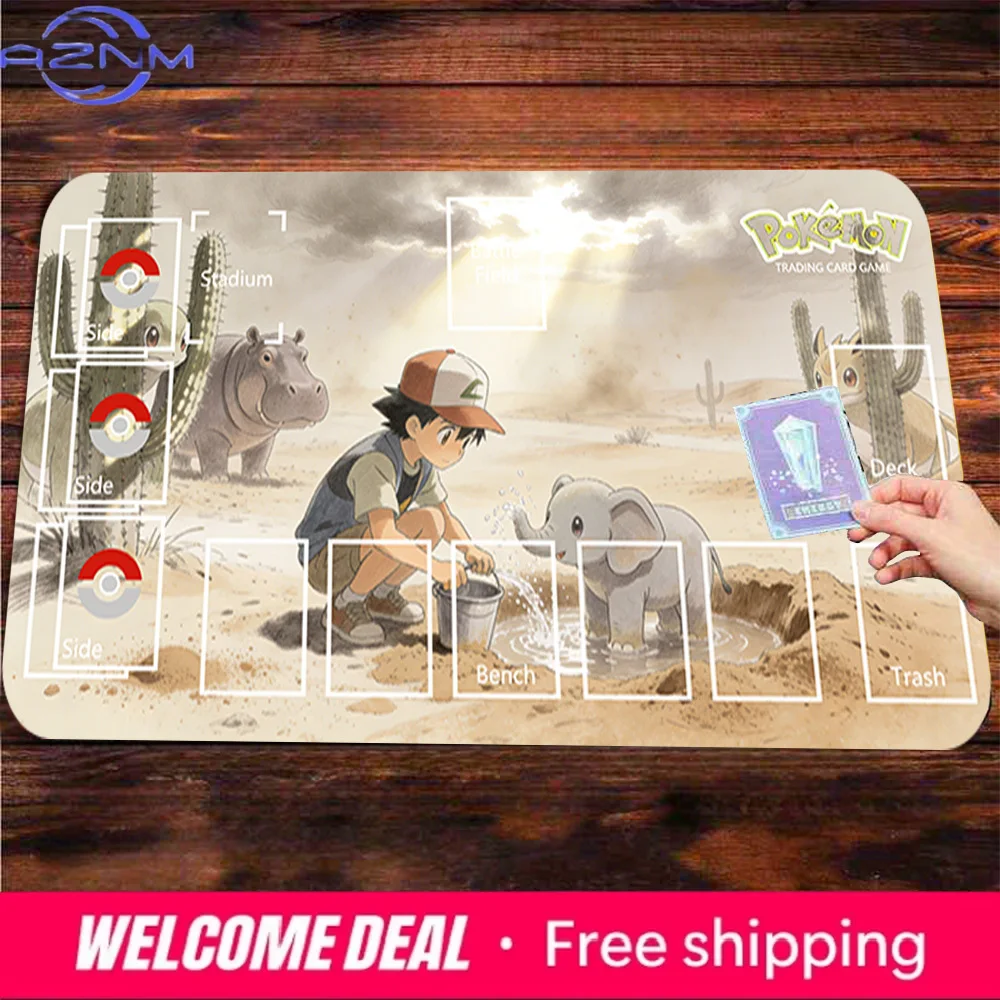 Cute Desert Safari Ash Baby Elephant Pokemon TCG Zoned Battle Game Playmat Large Desk Mouse Pad