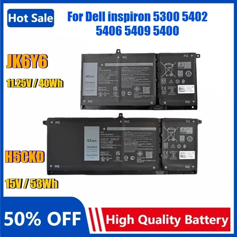 

JK6Y6 40WH H5CKD 53WH Laptop Battery for Dell Latitude 3410 3510 Inspiron 5300 5401 5400 2-in-1 Vostro 14 5402 5501 5502 P129G
