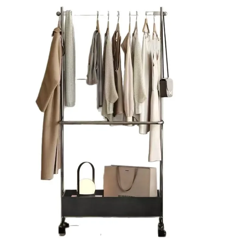 

Light luxury hangers Floor-to-ceiling bedroom drying hangers Mobile advanced corner hangers Overnight storage clothes rack