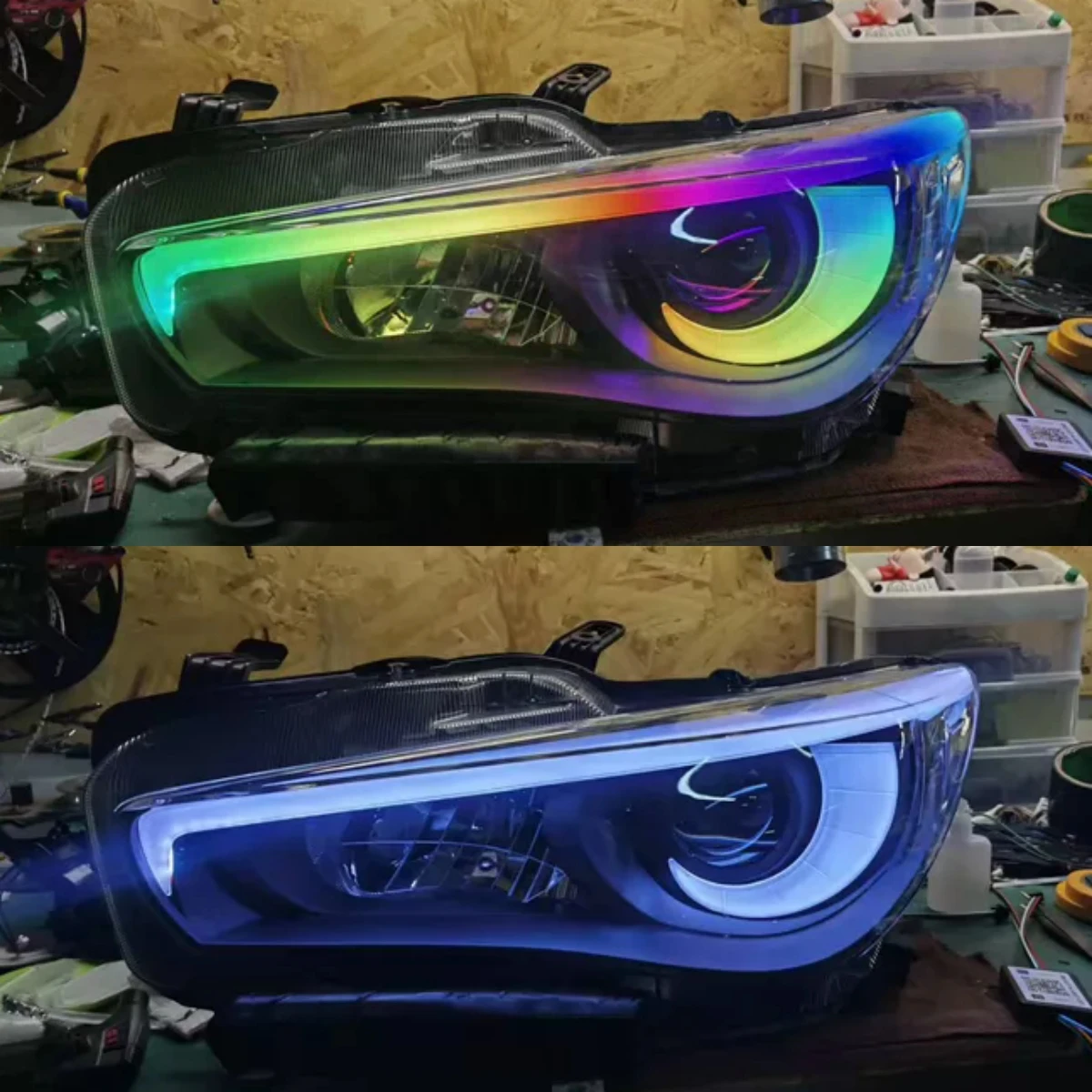 

Customs Colorful LED 2pcs Headlight for Infiniti Q50L G37S Controllable angel eye RGBW daytime running light
