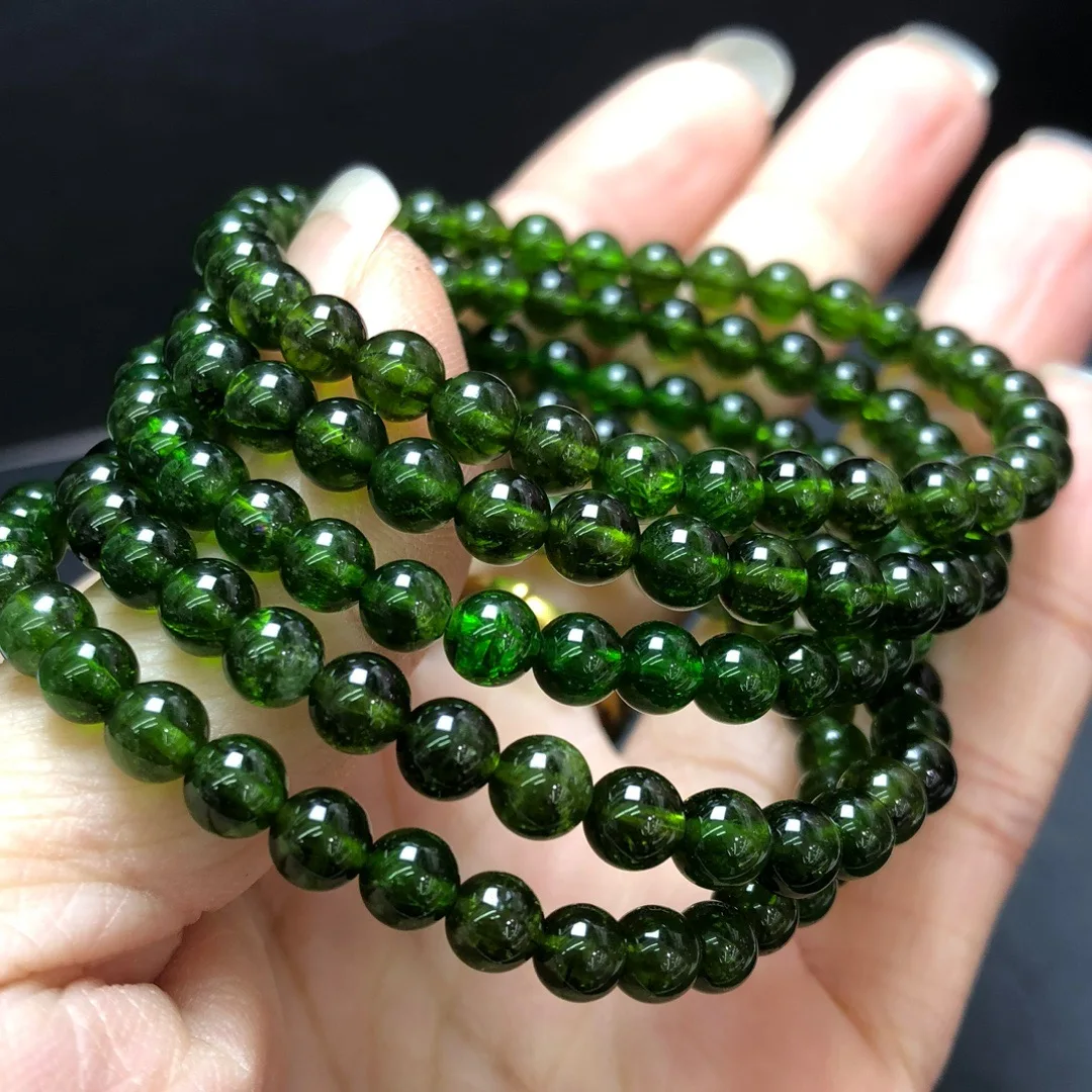 

1 Pc Fengbaowu Natural Diopside Bracelet 5MM Round Beads Reiki Healing Stone Jewelry Gift For Women Men