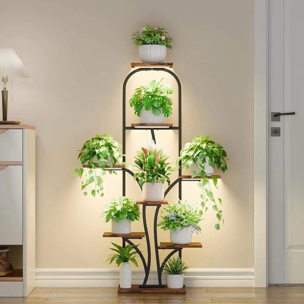 

8 Tier Plant Stand with Grow Lights Indoor 51 Inch Corner Shelf for Multiple Plants Tree Shaped Flower Rack for Home Patio