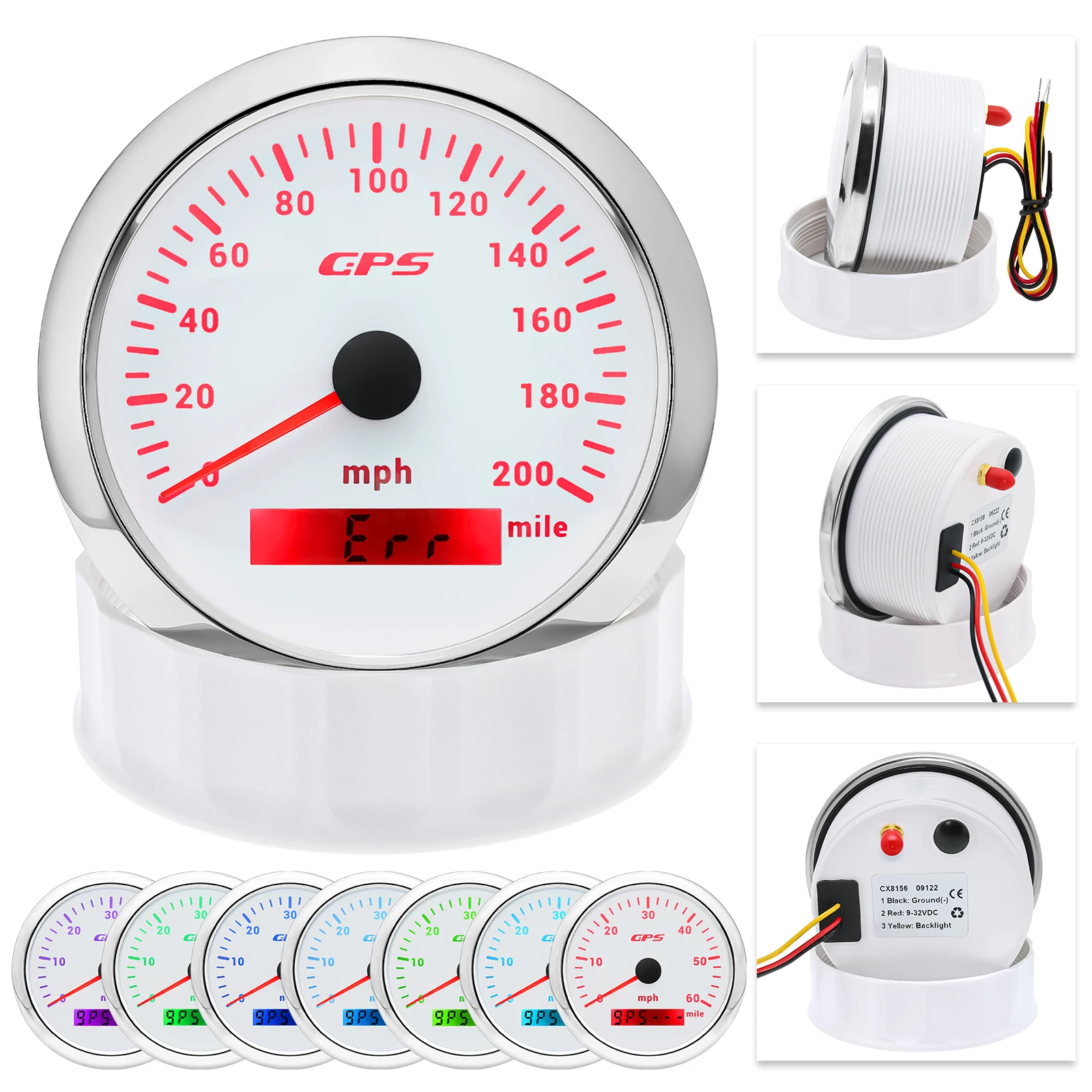 AD 85mm White Silver GPS Speedometer 0-200MPH Odometer Gauge for Motorcycle Boat Car Truck Yacht ATV 9-32V 7 Color Backlight