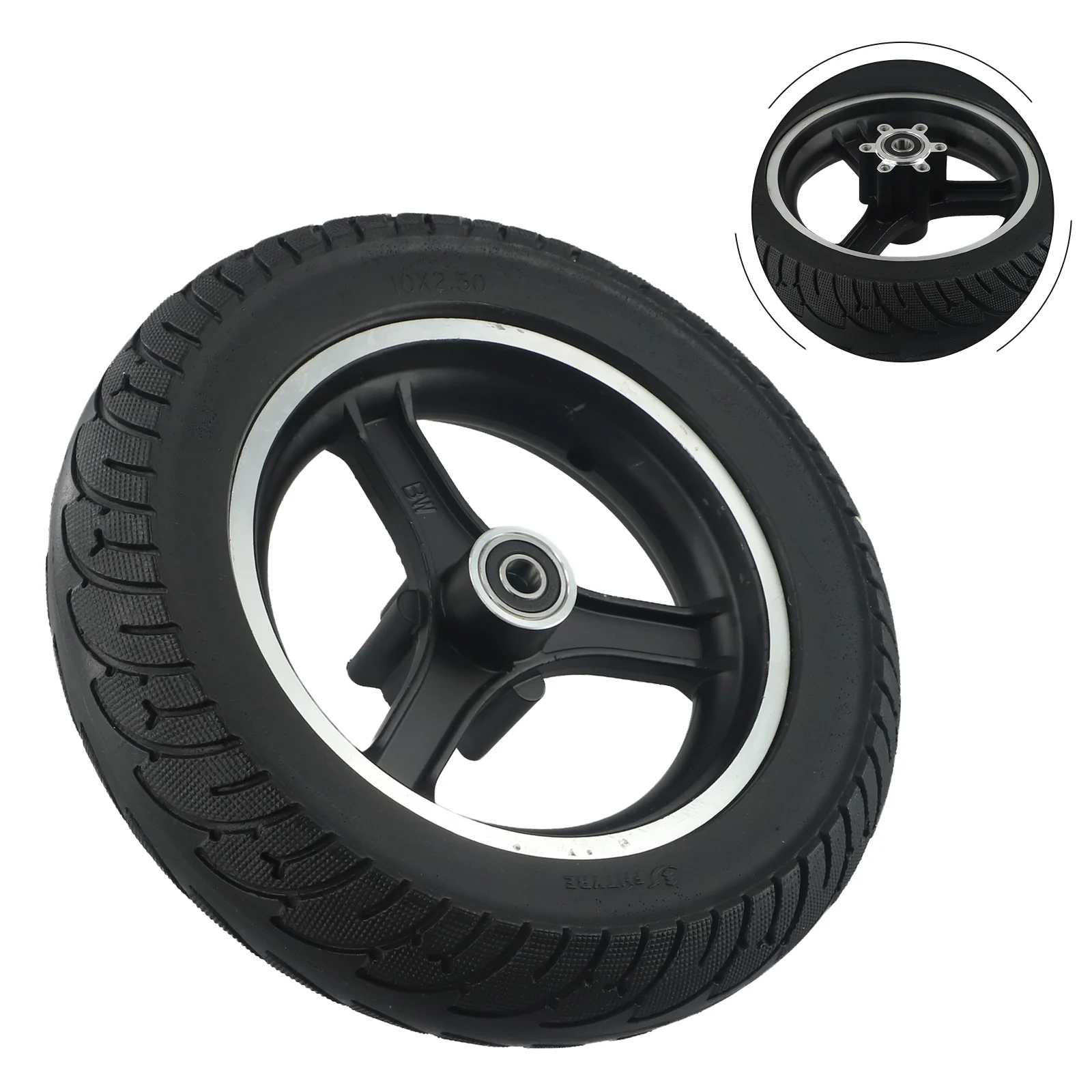 

Solid Tire Electric Vehicles Equipment Exterior Replacement Spare Parts Tubeless 10X2.50 25*6cm Aluminum Alloy Black