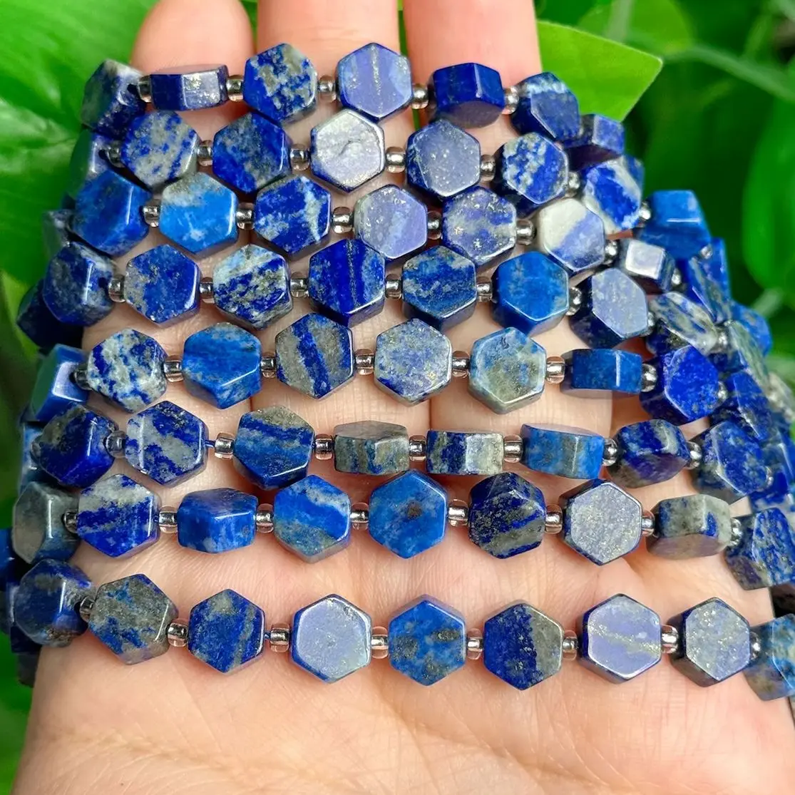 Natural Hexagon Stone Beads Lapis Lazuli Charm Loose Bead for Jewelry Making Handmade DIY Jewelry Material Accessories 8.5x9.5mm