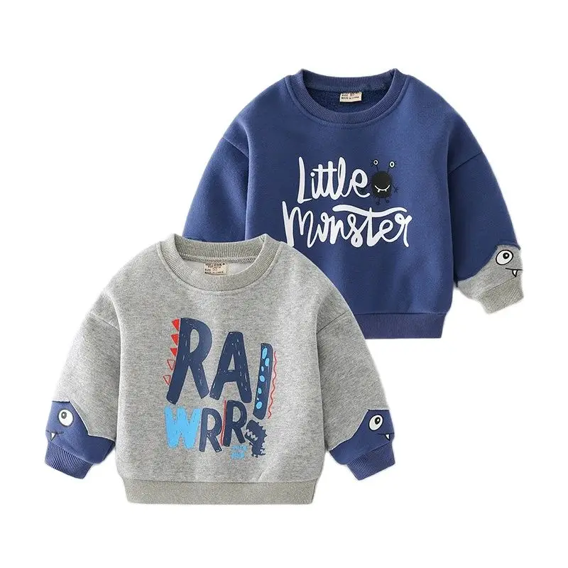 

O-neck Inner Fleece Toddler Casual Sweatshirts Tops Shirt Patchwork Cartoon Kids Boys Pullover Hoodie for 2-7Y