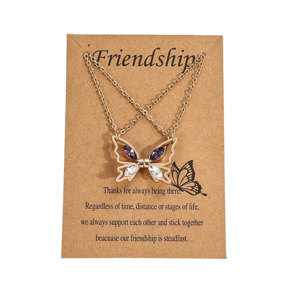 Heart Pendant Butterfly Magnetic Necklace Magnet Rhinestone Best Friend Necklace Box Chain Jewelry Butterfly Bracelet Set Gift
