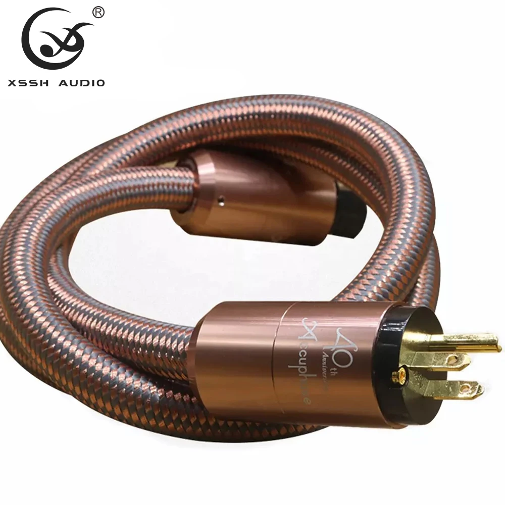 Electric Line DIY OEM Heavy AC US EU IEC Plug OFC Pure Copper Plated Gold Aluminium Alloy Shell 20mm OFC Power Extend Cable Cord