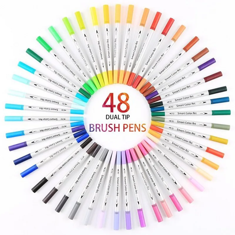 

48 Colors Art Markers Pens Brush FineLiner Drawing Watercolor Dual Tip Brush Painting Pen for Coloring Stationary Art Supplies
