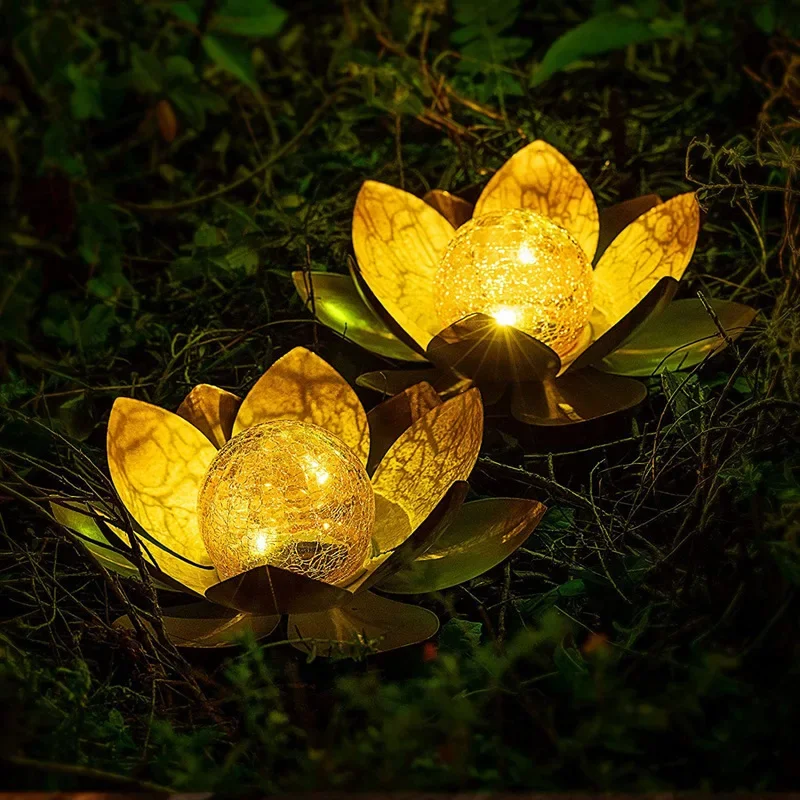 Outdoor Lotus Flower Solar Light Outdoor Porch Pathway Landscape Lamp Cracked Glass LED Solar Lamp Home Garden Decoration