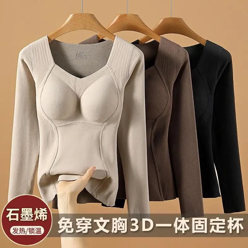 

Base Layer Innerwear Women Winter Heated Thermal Underwear with Graphene Lined Thickened Shapewear Tops Long Sleeve Built-In Bra