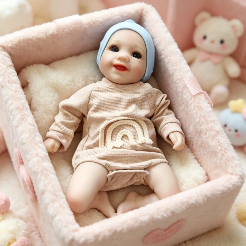 

43cm Real Looking Reborn Baby 3D Doll Soft Realistic Looking Newborn Cloth Body Smiling with Hand-drawing Hair