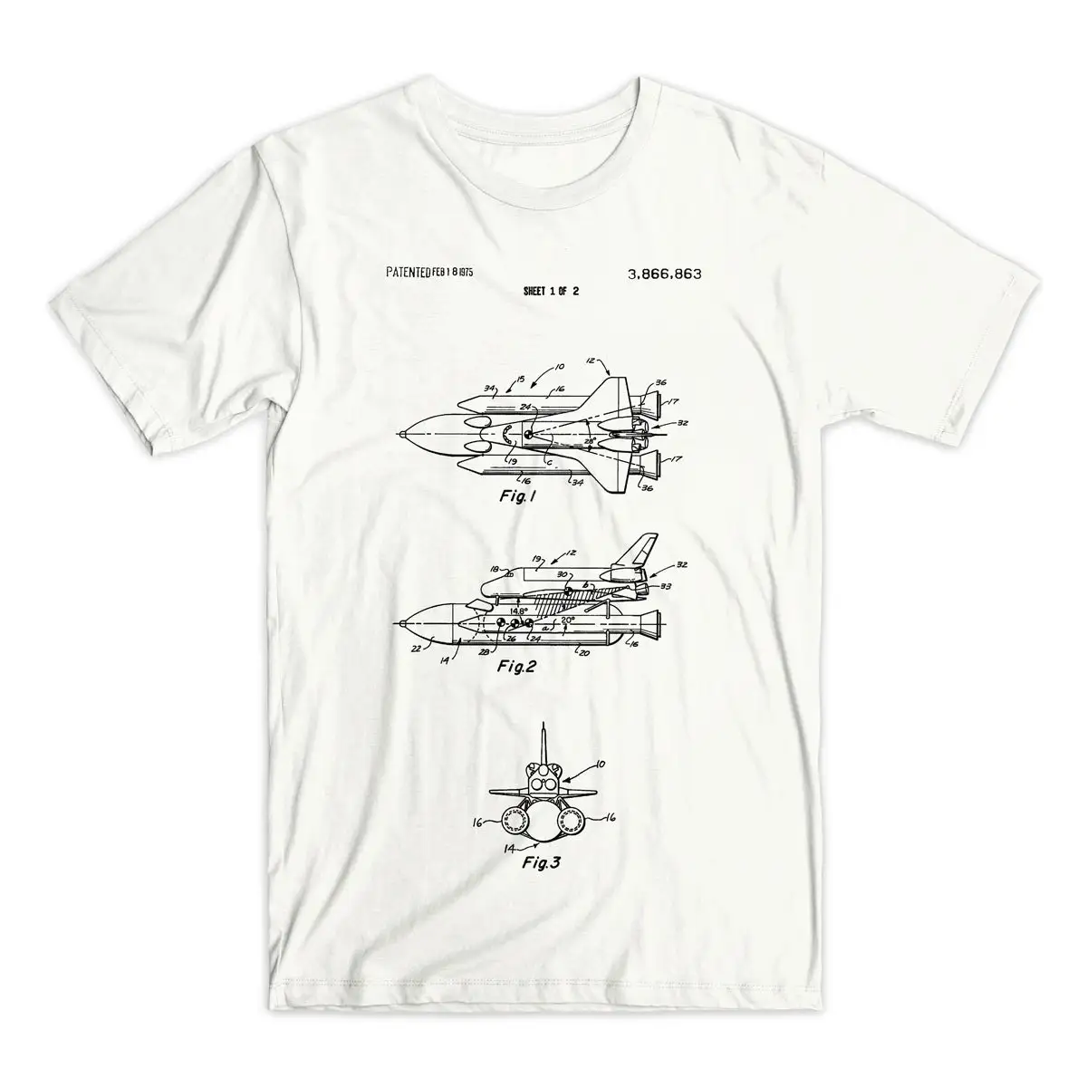 Space Shuttle Patent T Shirt Available on Black White Red or Gray Spaceship Blueprint Astronaut Soft Cotton Comfy