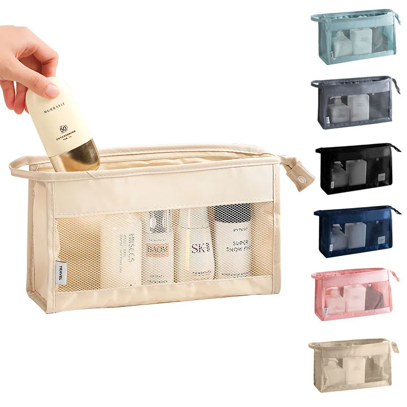 Portable Hanging Travel Cosmetic Bag for Women Foldable Shower Storage Pouch with Mesh Pockets Makeup Organizer with Brushes