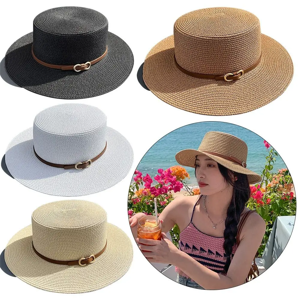 Fashion Summer Women Wide Brim Natural Straw Hat Chapeau Female Sun Hats Boater Black Panama Beach Hat Sombrero Mujer Fedora Cap