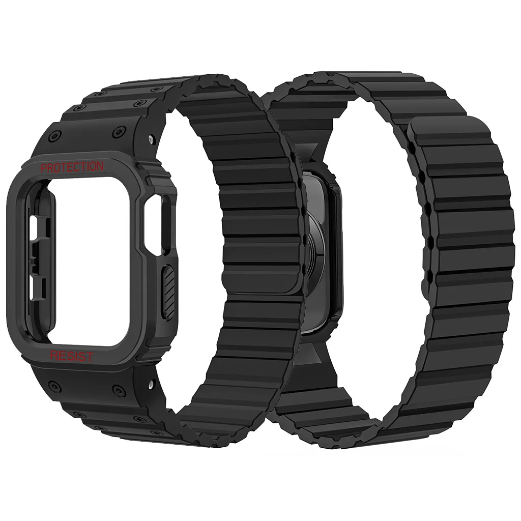 

Магнитный силиконовый ремешок + чехол для Apple Watch Ultra 10 9 8 7 6 5 4 SE, комплект защитного корпуса iWatch 49 мм 44 мм 46 мм 42 мм 40 мм 45/41 мм