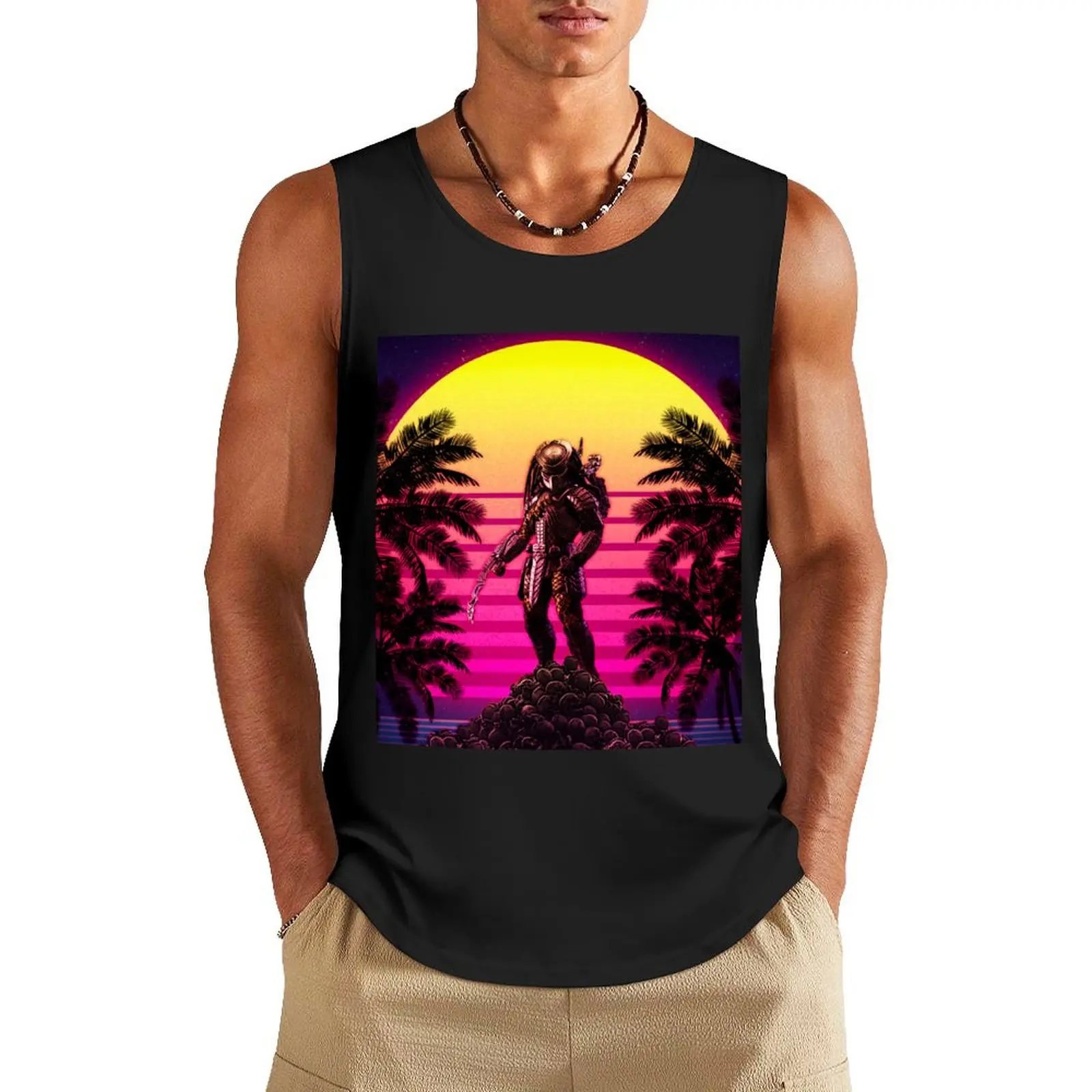 Camiseta sin mangas con imagen de Predator Retro para hombre, chalecos, ropa