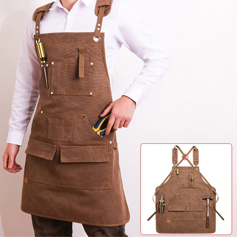 New Canvas Work Apron Waterproof Gardening Apron For Woman Men Stain-Resistant With Pockets Kitchen Aprons For Grill Woodworking