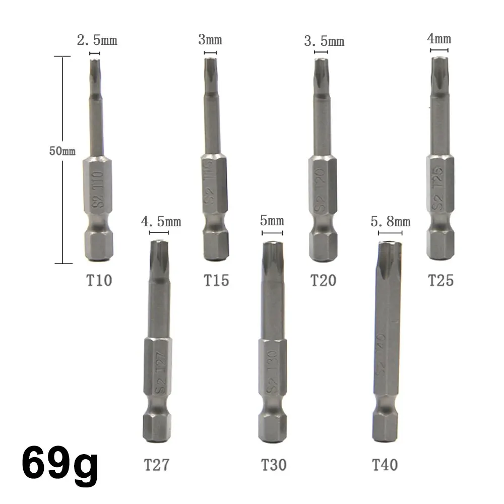 7pc Hexagonal Handle Five Star Hollow Screwdriver Head with Hole S2 Magnetic Screwdriver Head T10-T40 Tool Set