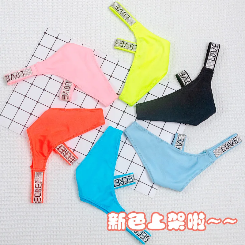 Low Waisted Diamond Thong Underwear Sporty Sexy Lifting Buttocks Narrow Edge T-shirts Solid Color Striped Underwear for Women