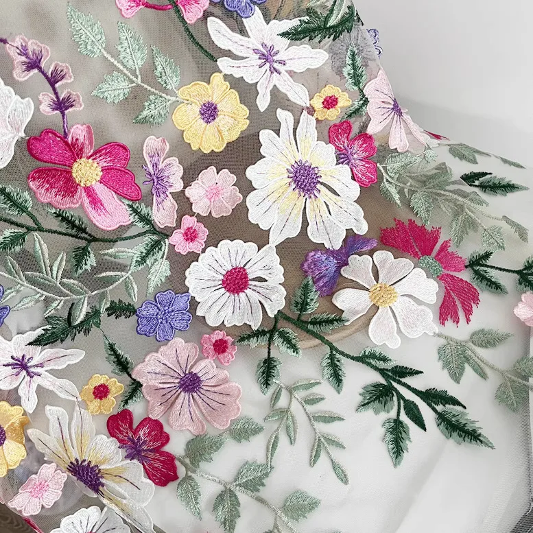 

1 ярд с 3D вышивкой, свадебное платье Cheongsam, женские аксессуары для платья, ткань для шитья, сетчатая ткань абрикосового цвета