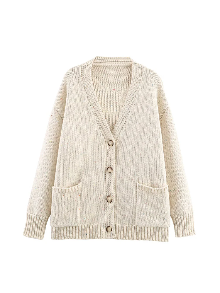 

Новое женское модное универсальное темпераментное свободное вязаное свободное пальто с v-образным вырезом и длинными рукавами в европейском стиле