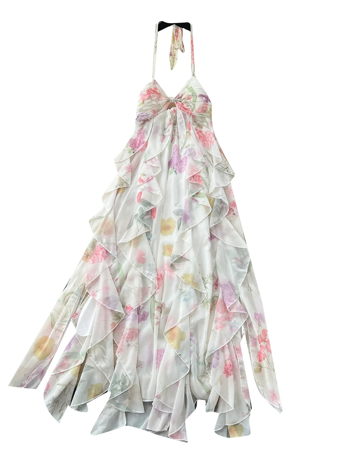 Romantisches Vaion Sle Blumendruck Maxi Dr Damen Sommerdesign Hängender Ne-Riemen Unregelmäßiger Saum A-Linie Dr