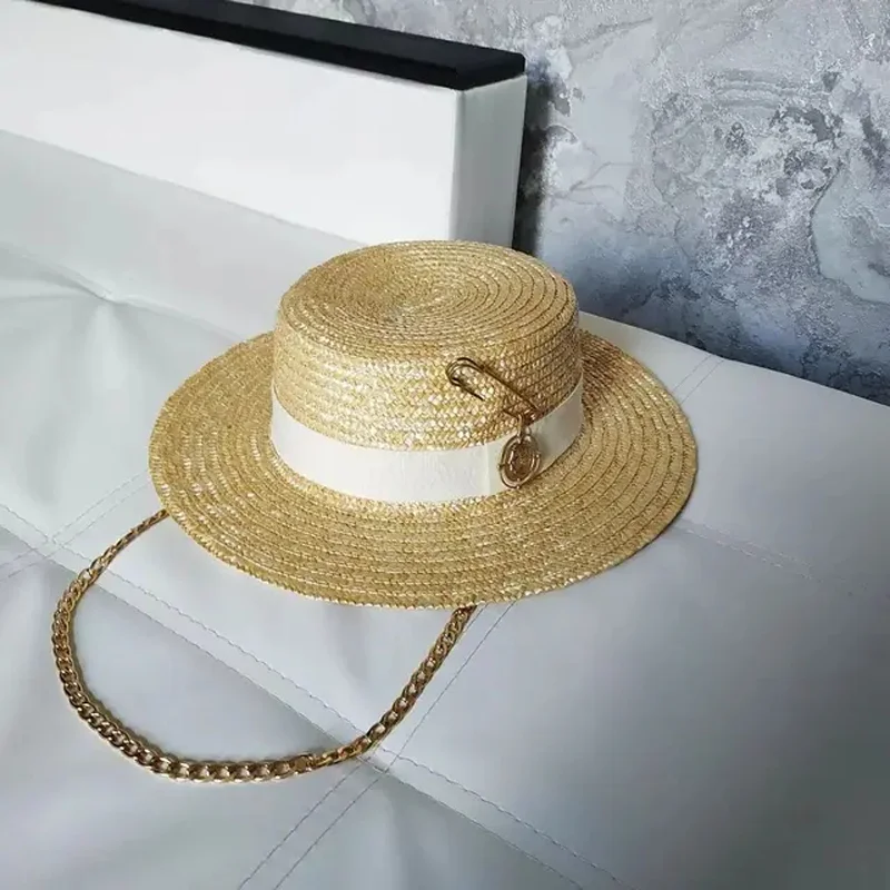 Sombrero de paja con correa de cadena para mujer, sombrero de paja personalizable con letras en inglés, visera para el sol, estilo Punk, playa,