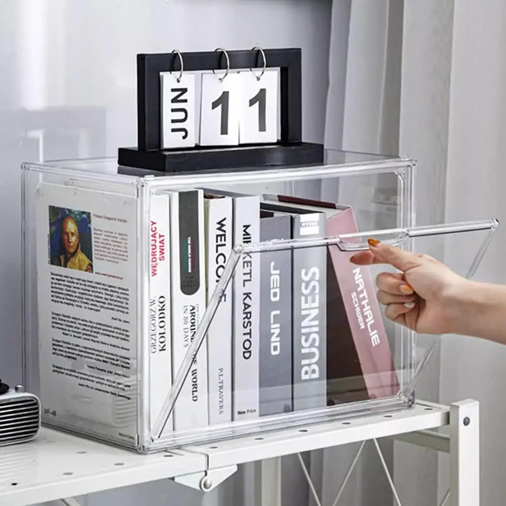 Dustproof Acrylic Display Cabinet Magazine Sorting Box CD Rack Album Storage Box Collection Display Large Desktop Organizer Box