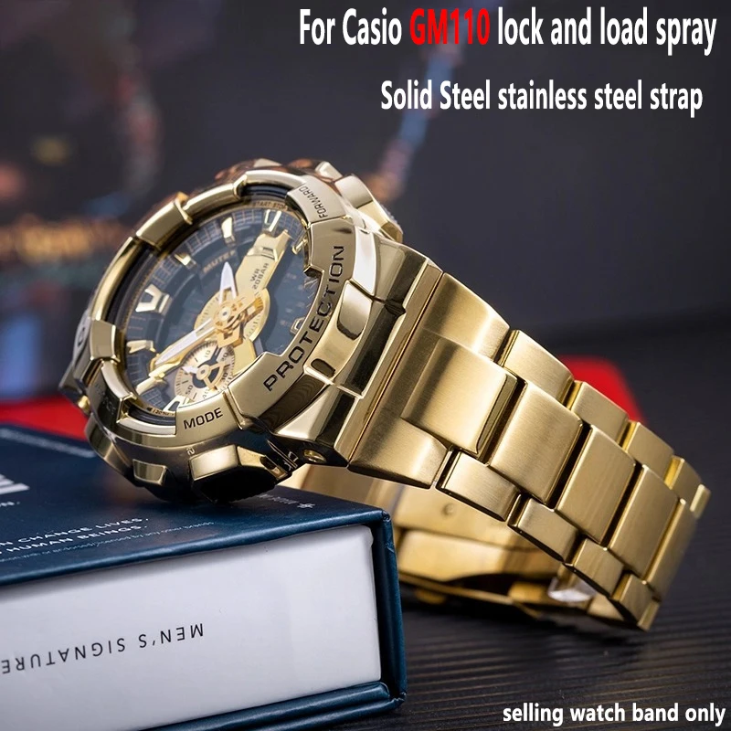 

Для Casio G-Shock GM-110 металлический ремешок, маленькая стальная пушка, серия gm110, твердый мужской ремешок для часов из нержавеющей стали, аксессуар 16 мм