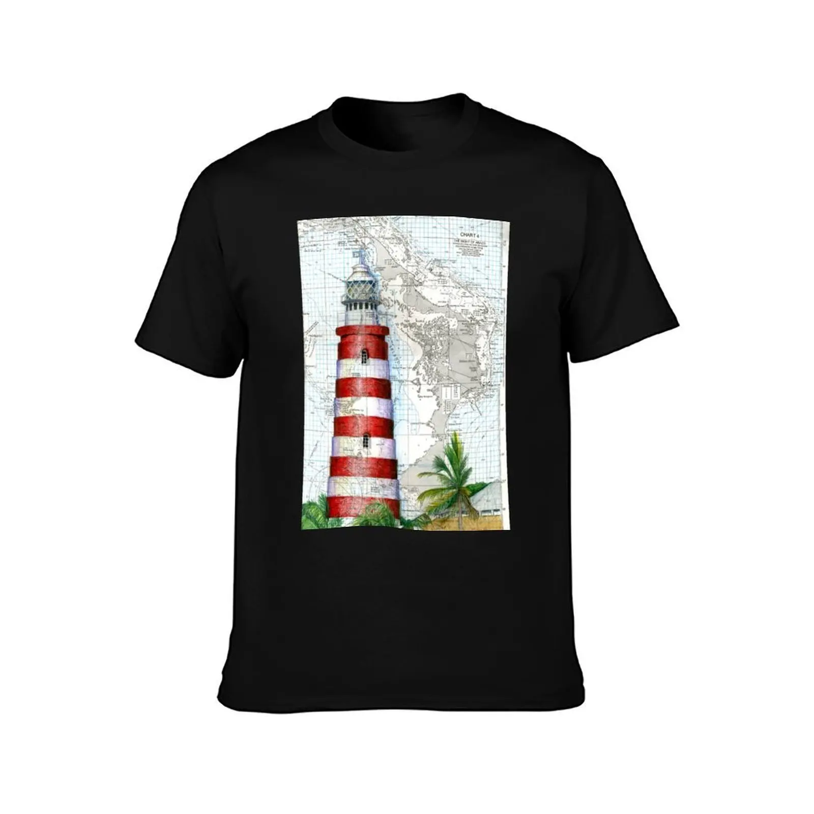 Hope Town Lighthouse Chartwork T-Shirt, Summer Casual Cotton Tee, Oversized Streetwear Tops, Vintage Graphic Print, 100% Cotton