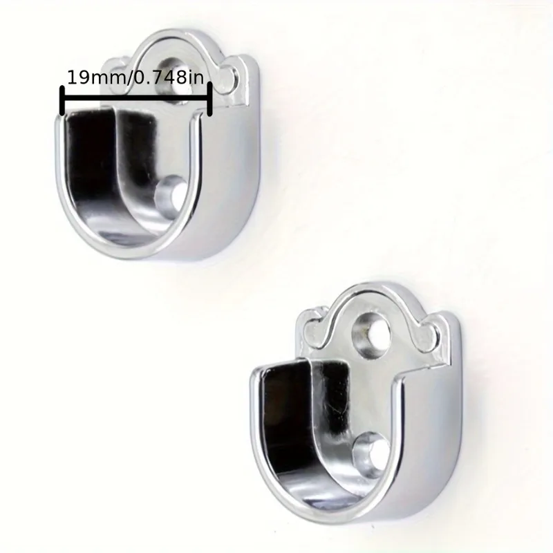 Heavy-Duty Metal U-Shaped Rod Brackets - End Support Brackets for Wardrobes Easy to Install, Furniture and Closet Rail Hardware