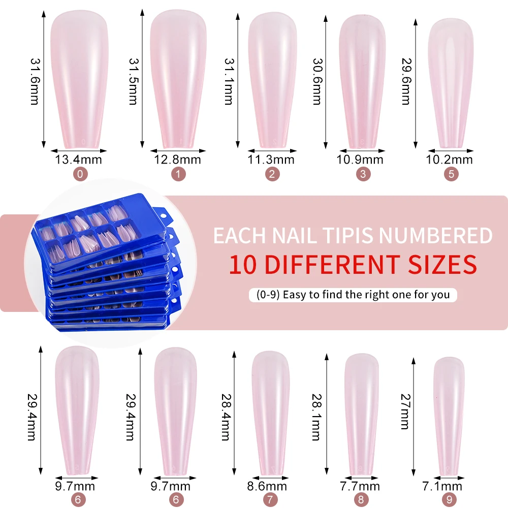 100pcs Nude Pink False Nail Press On Nails Acrylic Extension Coffin Forms Nail Tips Artificial Long Full Cover Fingernails Tools
