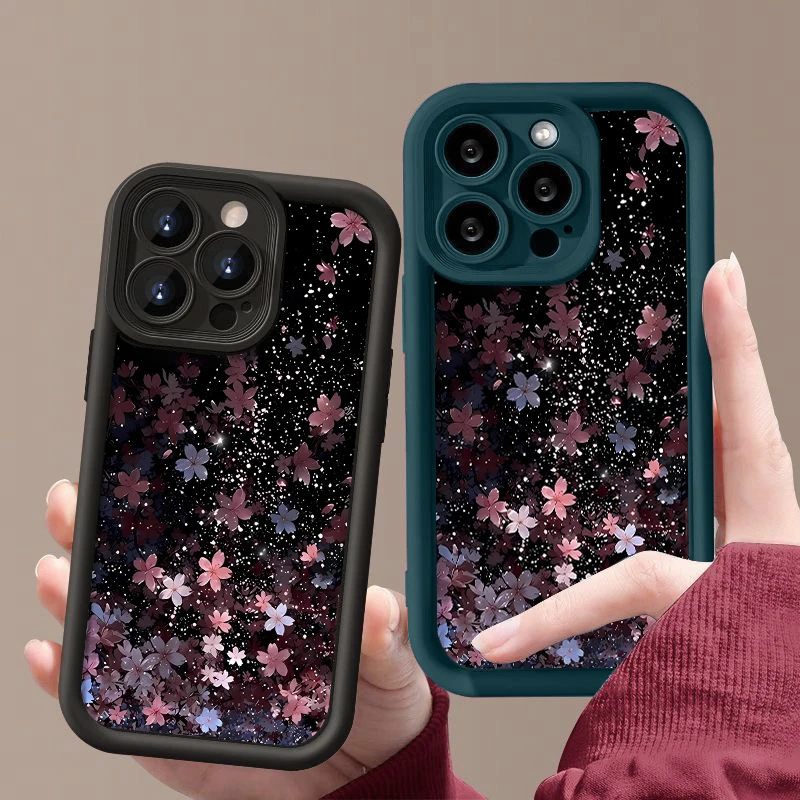 Weiche TPU-Hülle mit Farbverlauf und Kirschblüten für iPhone 16e 16 15 14 Pro Max 13 12 Pro 11 16 15 Plus, Bonbonfarbene Silikon-Telefonabdeckung