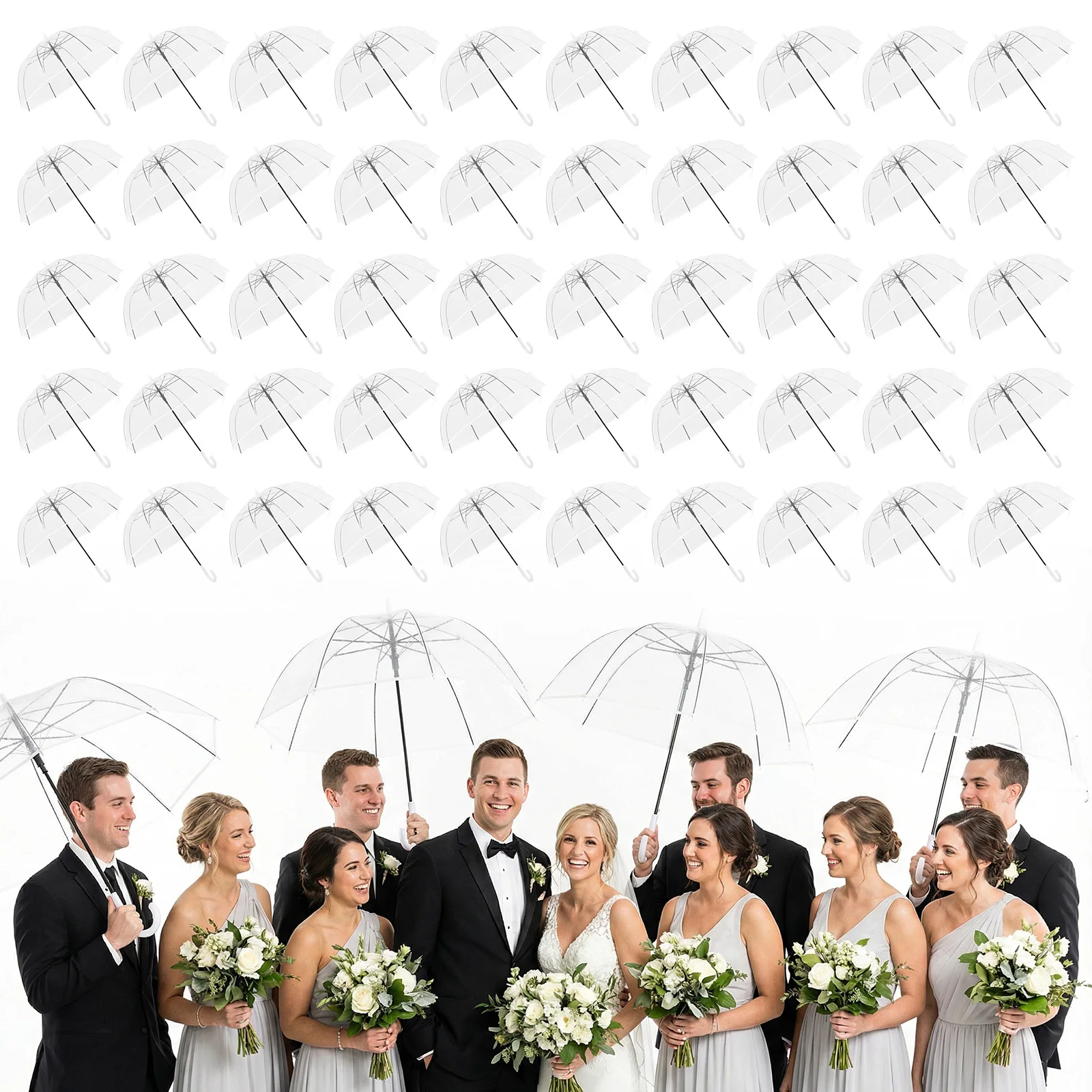 

Большие ветрозащитные прозрачные свадебные зонты 52 дюйма с классической ручкой-крючком, оптовые подарочные наборы зонтов с благодарственными бирками и веревкой