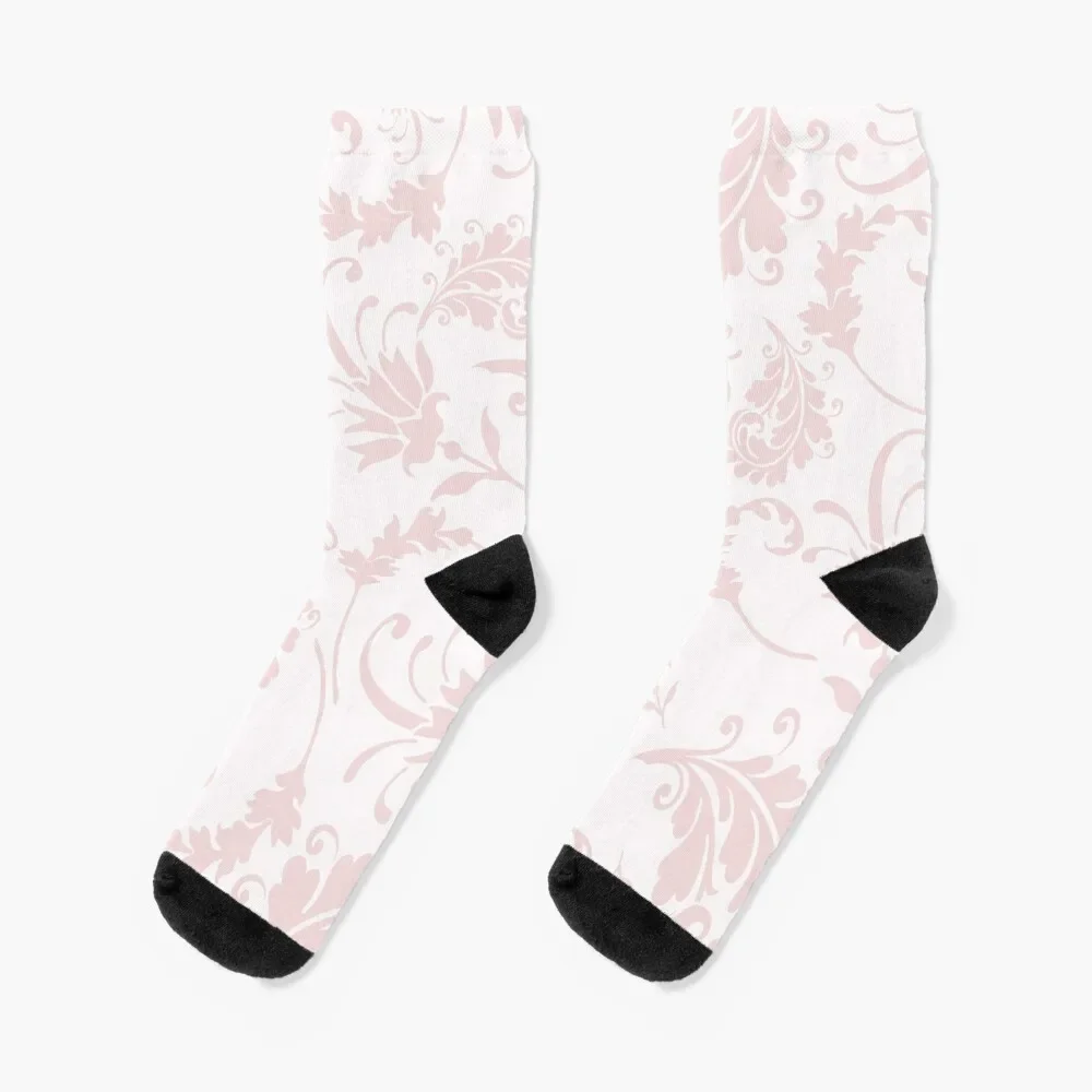 Vintage blush pink elegant floral damask Socks men cotton high quality Stockings Male Socks Women's