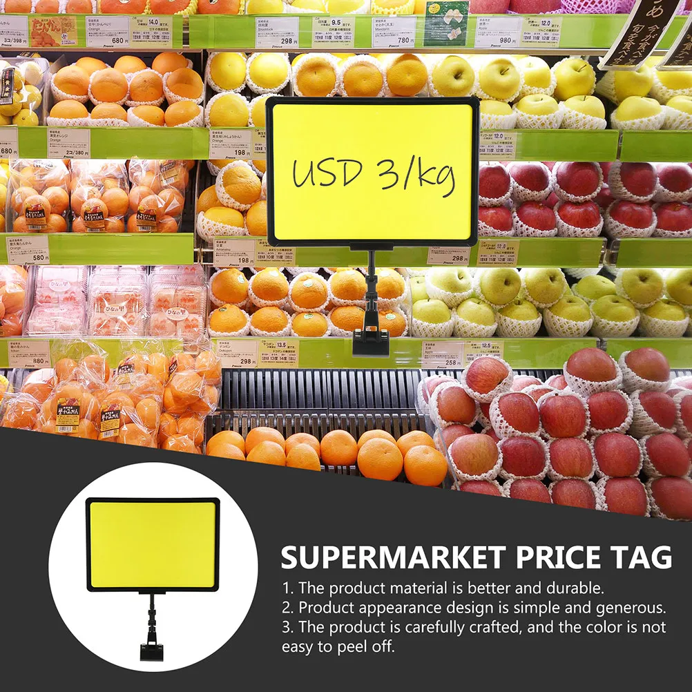 2Pcs Price Tag Clips Erasable Reusable Supermarket Advertising Display Stands for Fruit Vegetable Store Price Labels