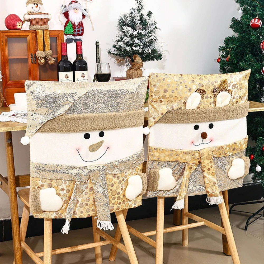 

1PC Christmas Santa Claus Chair Cover Decor Golden Sequins Christmas Table Decora New Year Ornament Home Navidad Noel Xmas Gift