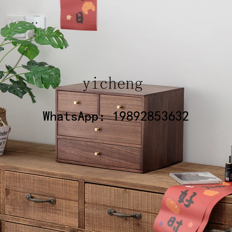 

Black Walnut Desktop Storage Cabinet Solid Wood Multi-layer Drawer Combination Storage