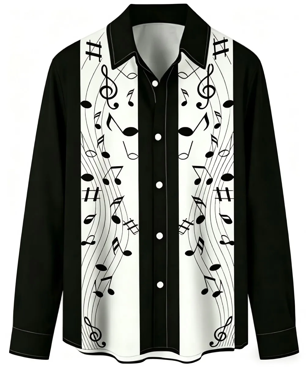 Men's music style patterned shirt, long sleeved shirt, 3D printed, rock and country style