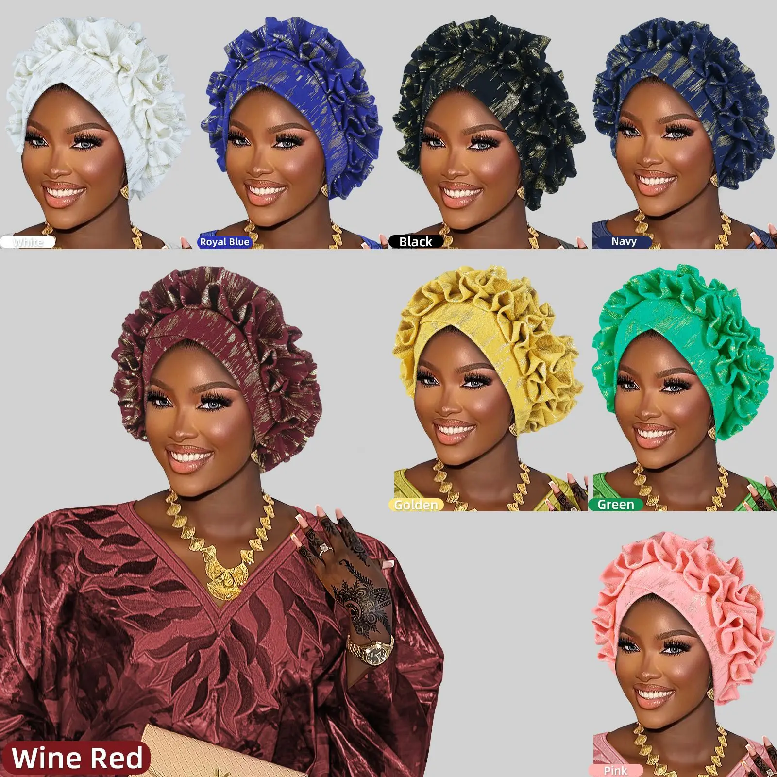 Shiny Flower Turban Cap for Women African Auto Gele Headtie Aso Oke Nigeria Wedding Headgear Muslim Hijab Bonnet Scarf Head Wrap
