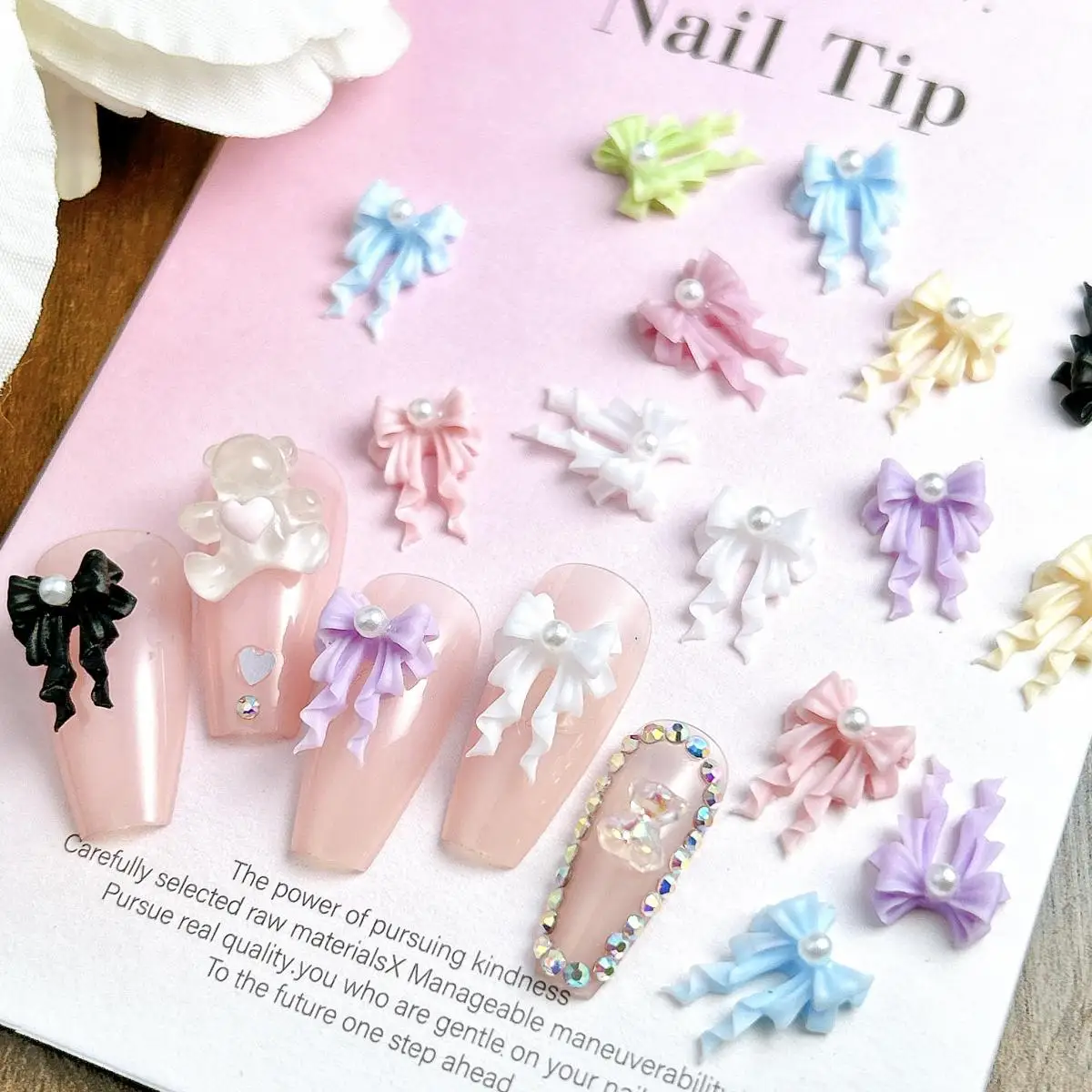 3D Hars Zoet Strik Ingelegd Gesimuleerde Parel Nagel Charmes Golf Boog Nail Art Decoratie Accessoires Benodigdheden Voor DIY Ambachten