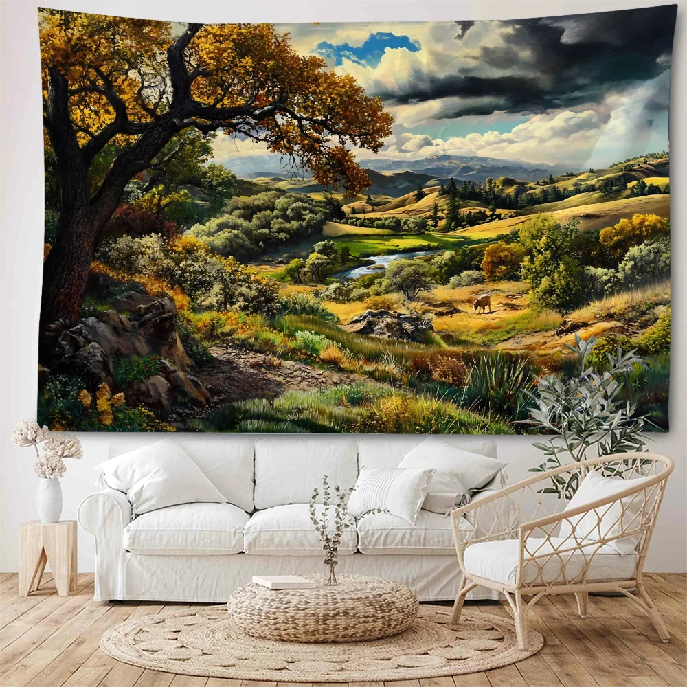 Beautiful mountains, rivers, waterfalls, streams, beautiful scenery, background decoration, tapestries, home decoration