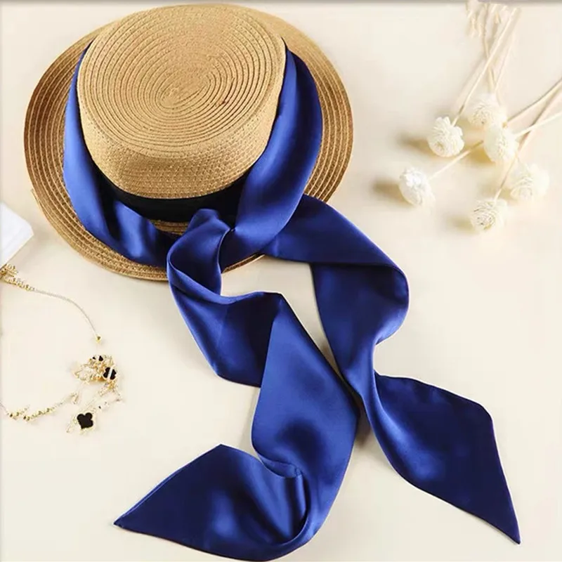 New Thin Silk Scarf Handle Bag Ribbons Headband Small Narrow Solid Long Neck Scarf Satin Ribbon Neck Tie Skinny Scarves Fashion